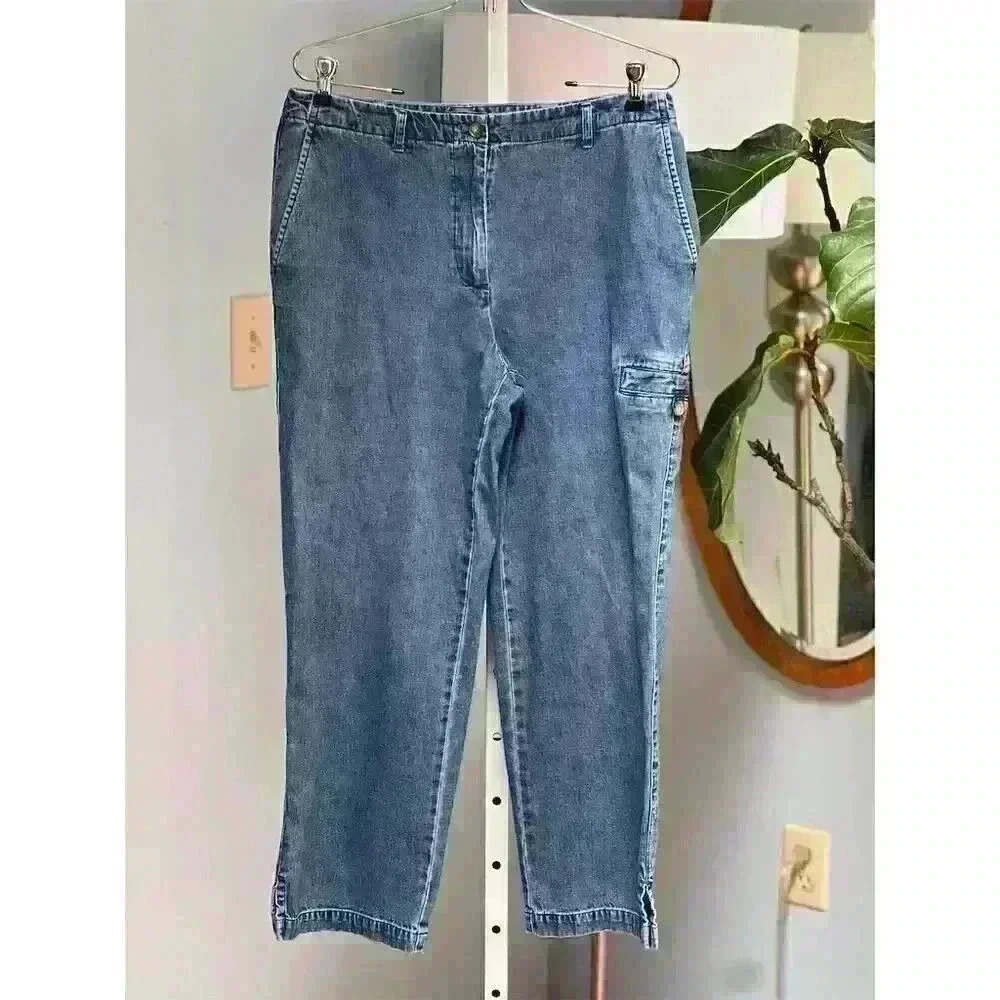 Orvis Women's Blue Denim Cargo Pants Size 10 Casual Five-Pocket Design